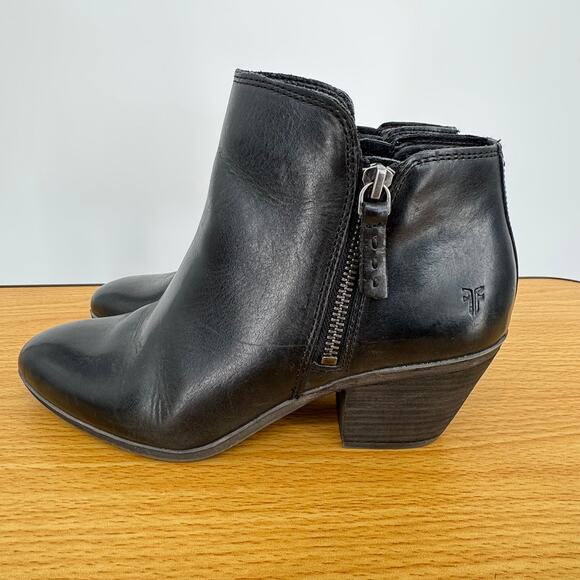 Frye Judith boots double zip women's 7 ankle bootie block heel leather black - Picture 2 of 10